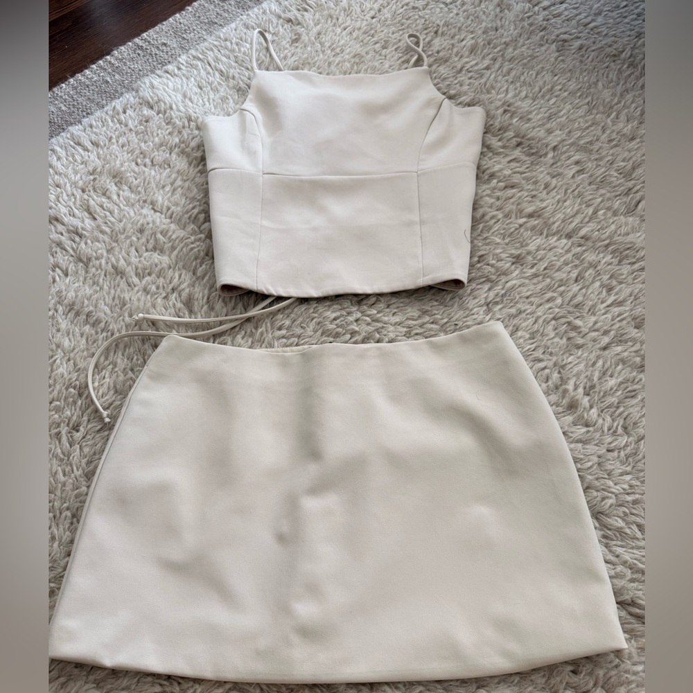 Ivory Lace-Up Mini Skirt Set